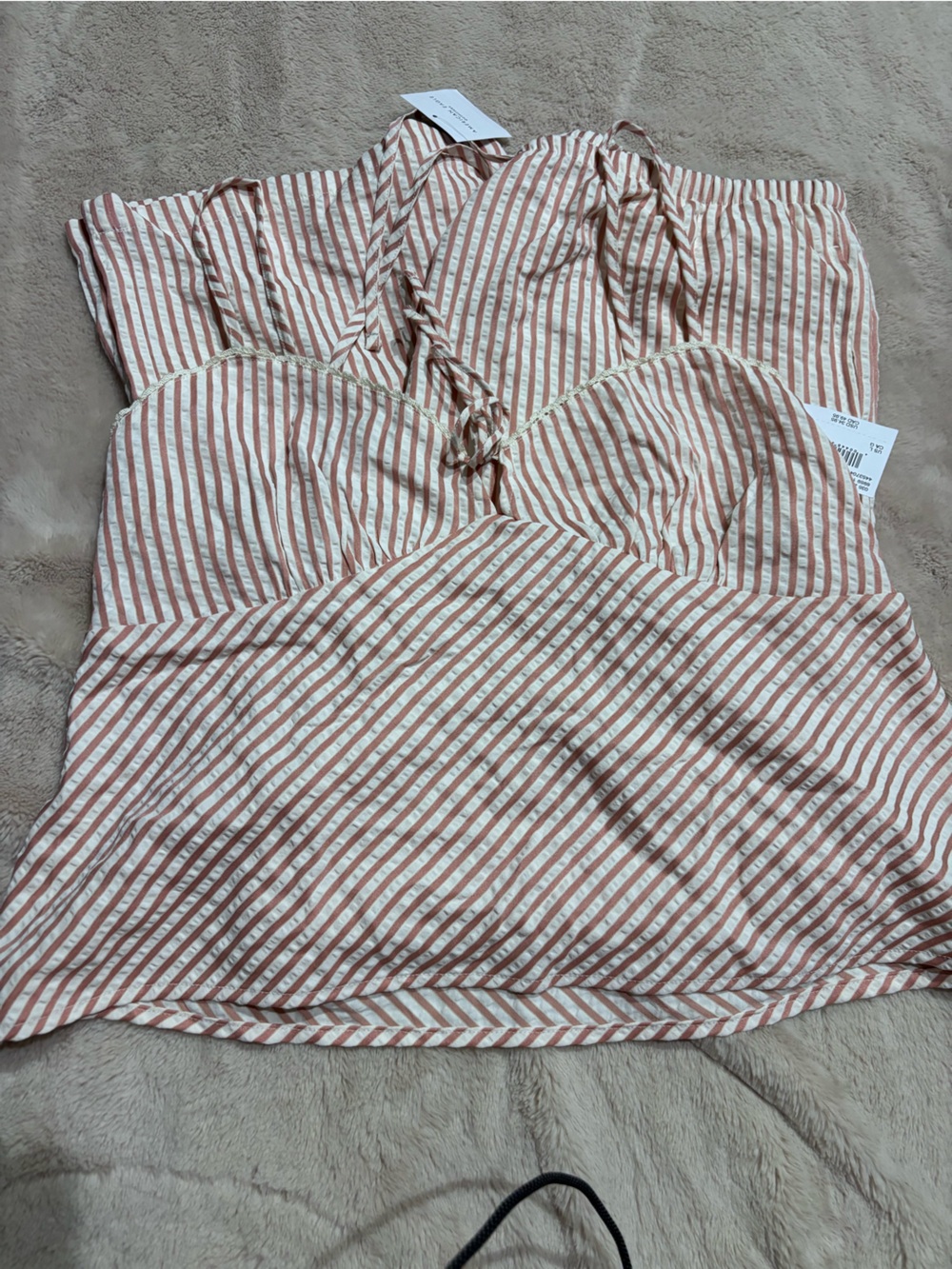 American Eagle Outfitters Cream & Brown Striped Strapless Peplum Camisole